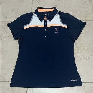 Cutter & Buck Annika Navy LPGA Polo with White and Peach/Orange Trim